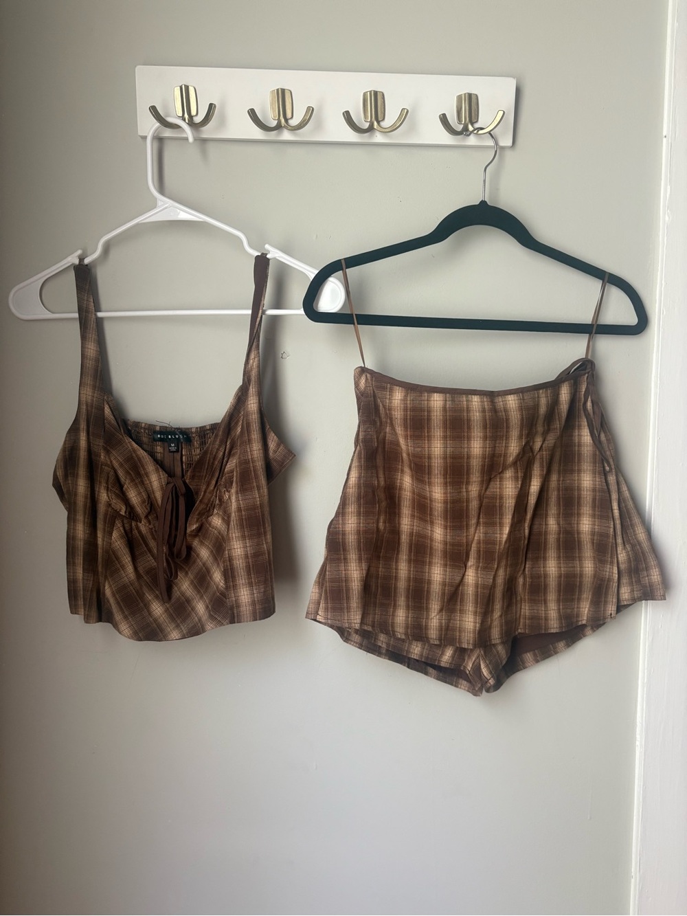 Plaid Brown Crop Tank & Matching Skirt Set